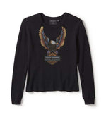 HARLEY-DAVIDSON WOMENS NEON EAGLE DISTRESSED WAFFLE KNIT LONG SLEEVE