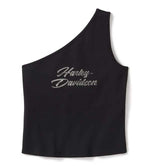 HARLEY-DAVIDSON WOMENS ESSENTIAL BLING ONE SHOULDER TOP