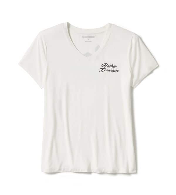 HARLEY-DAVIDSON WOMENS ROSE & THORN BLING V NECK TEE