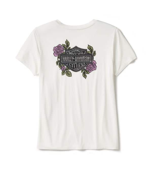 HARLEY-DAVIDSON WOMENS ROSE & THORN BLING V NECK TEE