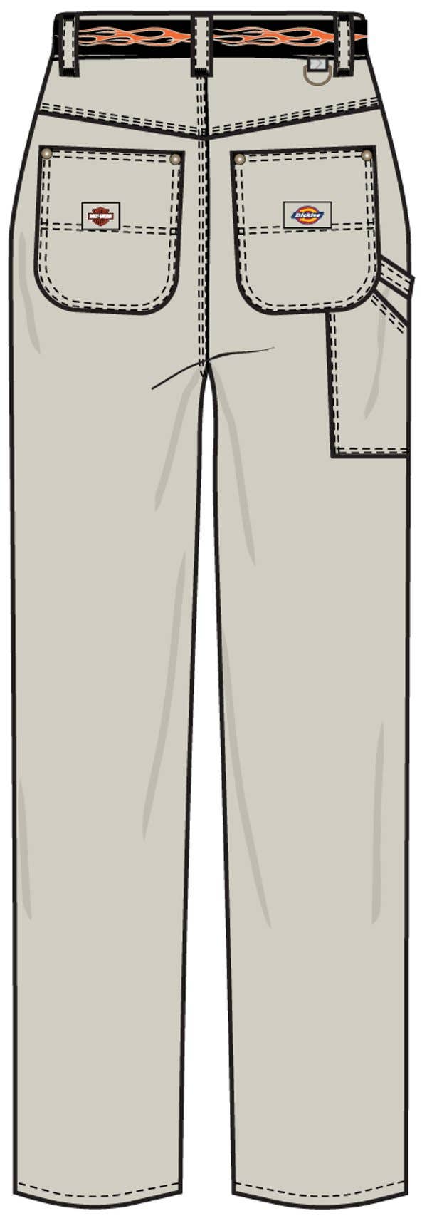 HARLEY-DAVIDSON WOMENS DICKIES X H-D FLEX FIT DOUBLE POCKET CARPENTER PANT W/ FLAME BELT