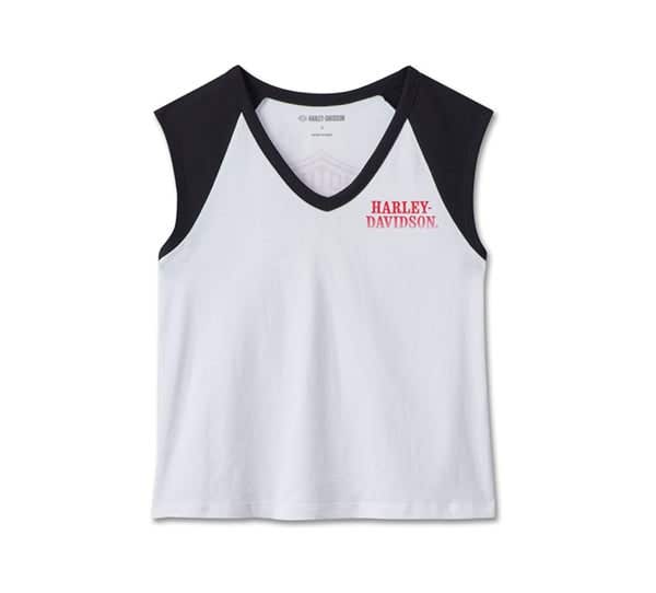 HARLEY-DAVIDSON WOMENS SIZZLING BAR & SHIELD CROPPED TEE