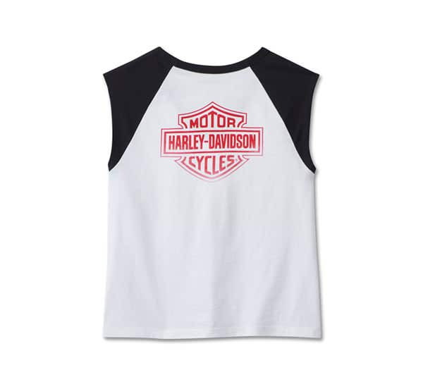 HARLEY-DAVIDSON WOMENS SIZZLING BAR & SHIELD CROPPED TEE