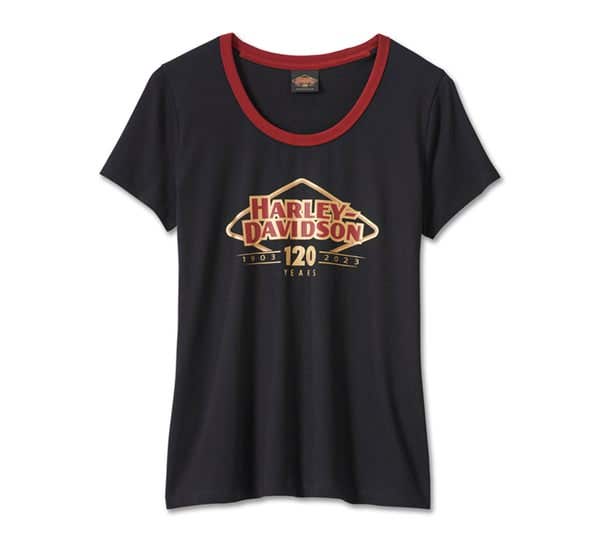 HARLEY-DAVIDSON WOMENS 120TH ANNIVERSARY SPEEDBIRD DIAMOND SCOOPNECK TEE
