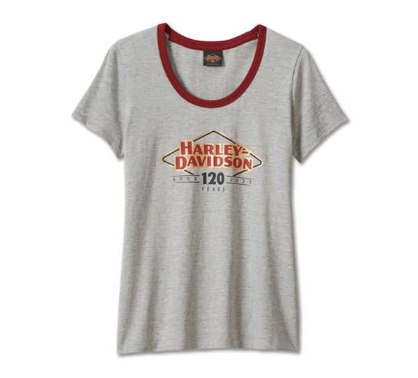 HARLEY-DAVIDSON WOMENS 120TH ANNIVERSARY SPEEDBIRD DIAMOND SCOOPNECK TEE