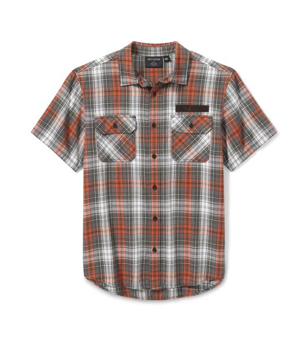 HARLEY-DAVIDSON MENS BLOCK FONT YARN DYED PLAID SHIRT