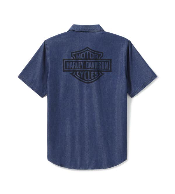 HARLEY-DAVIDSON MENS BAR & SHIELD CHAMBRAY SHIRT
