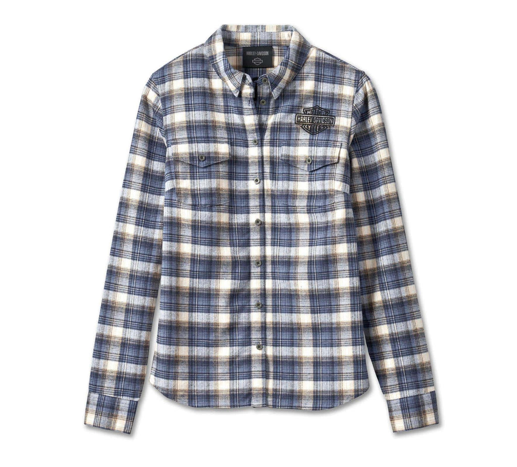 HARLEY-DAVIDSON WOMENS RETRO CLUB CREW FLANNEL SHIRT - YD PLAID