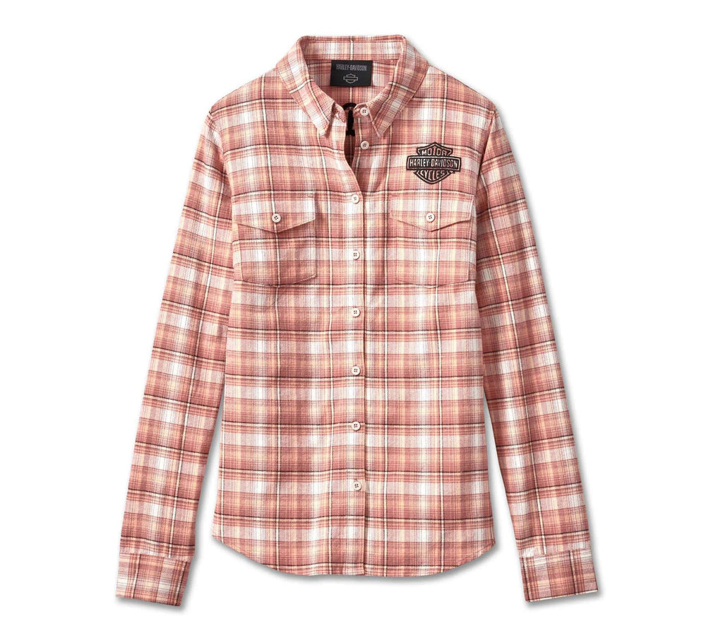 HARLEY-DAVIDSON WOMENS RETRO CLUB CREW FLANNEL SHIRT - YD PLAID