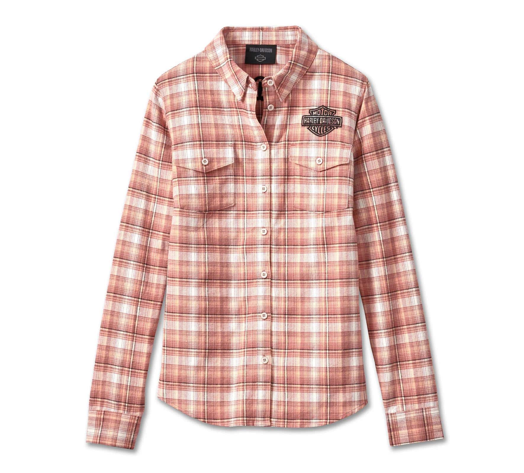 HARLEY-DAVIDSON WOMENS RETRO CLUB CREW FLANNEL SHIRT - YD PLAID