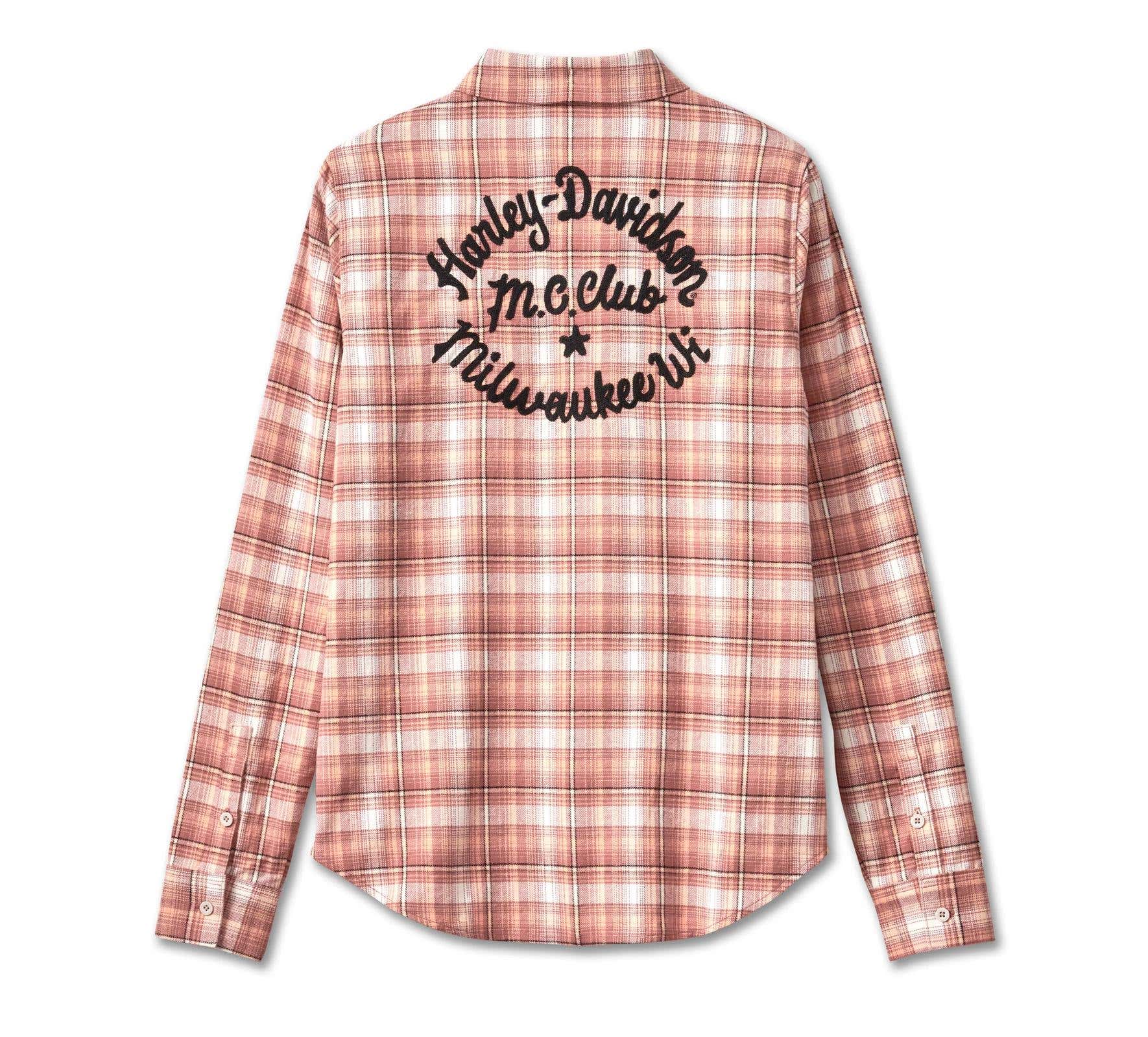 HARLEY-DAVIDSON WOMENS RETRO CLUB CREW FLANNEL SHIRT - YD PLAID