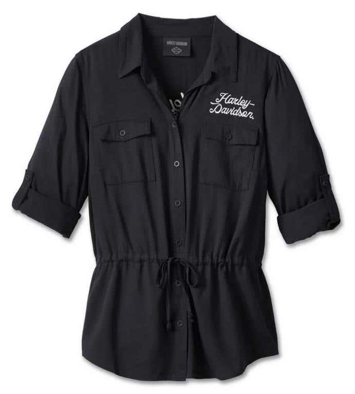 HARLEY-DAVIDSON WOMENS REVOLUTION DRAWSTRING WAIST SHIRT