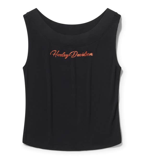 HARLEY-DAVIDSON WOMENS ESSENTIAL BLING OFF THE SHOULDER TOP