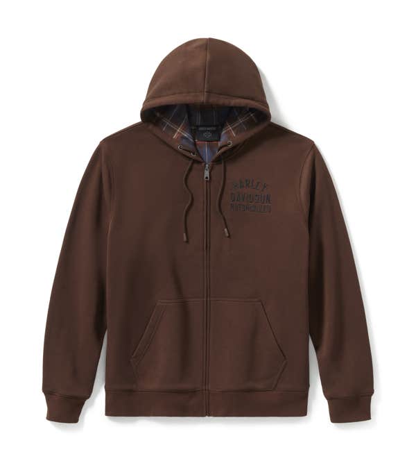 HARLEY-DAVIDSON MENS PLAID LINED ZIP HOODIE