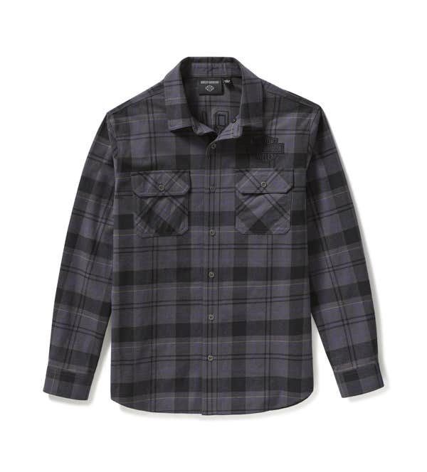 HARLEY-DAVIDSON MENS RACER FONT YARN DYED PLAID SHIRT
