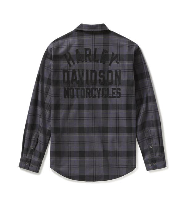 HARLEY-DAVIDSON MENS RACER FONT YARN DYED PLAID SHIRT