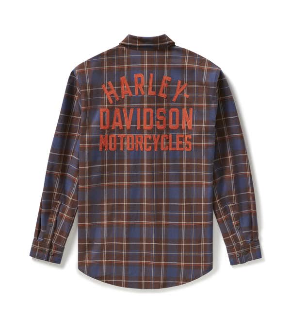 HARLEY-DAVIDSON MENS RACER FONT YARN DYED PLAID SHIRT