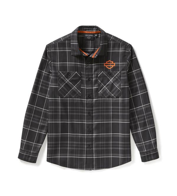 HARLEY-DAVIDSON MENS H-D TECH COOLMAX LONG SLEEVE PLAID SHIRT