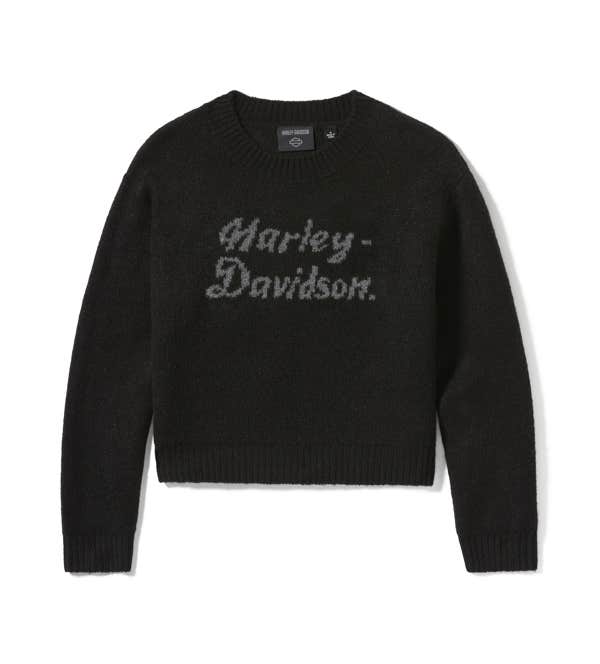 HARLEY-DAVIDSON WOMENS METALLIC SCRIPT INTARSIA SWEATER