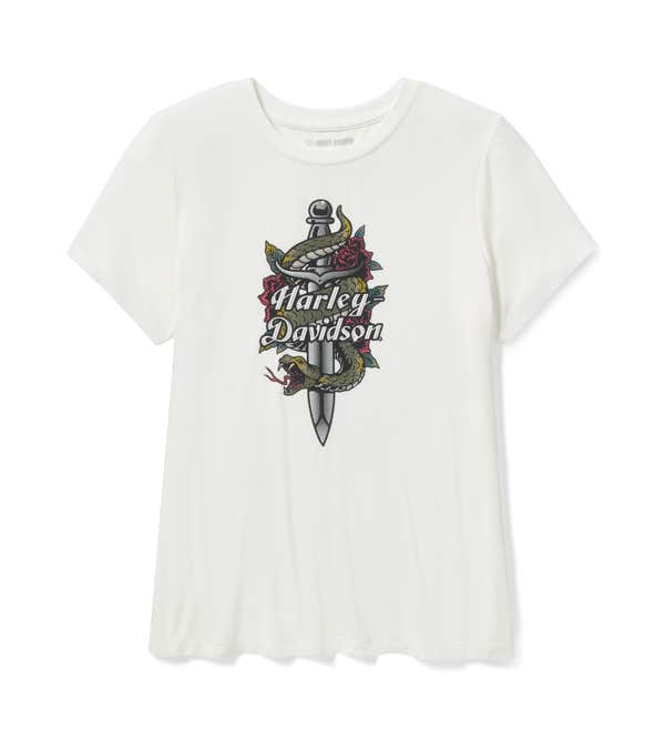 HARLEY-DAVIDSON WOMENS SERPENT ROSE BLING CREW NECK TEE