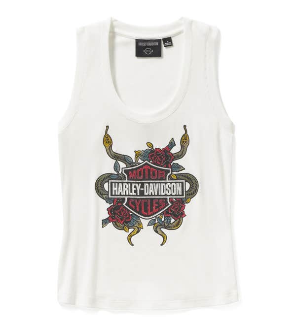HARLEY-DAVIDSON WOMENS SERPENT ROSE BLING RIBBED TANK