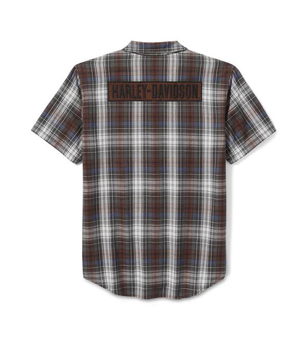 HARLEY-DAVIDSON MENS BLOCK FONT YARN DYED PLAID SHIRT