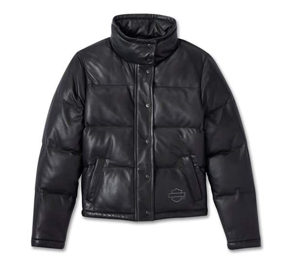 HARLEY-DAVIDSON WOMENS BLACKED OUT LEATHER PUFFER