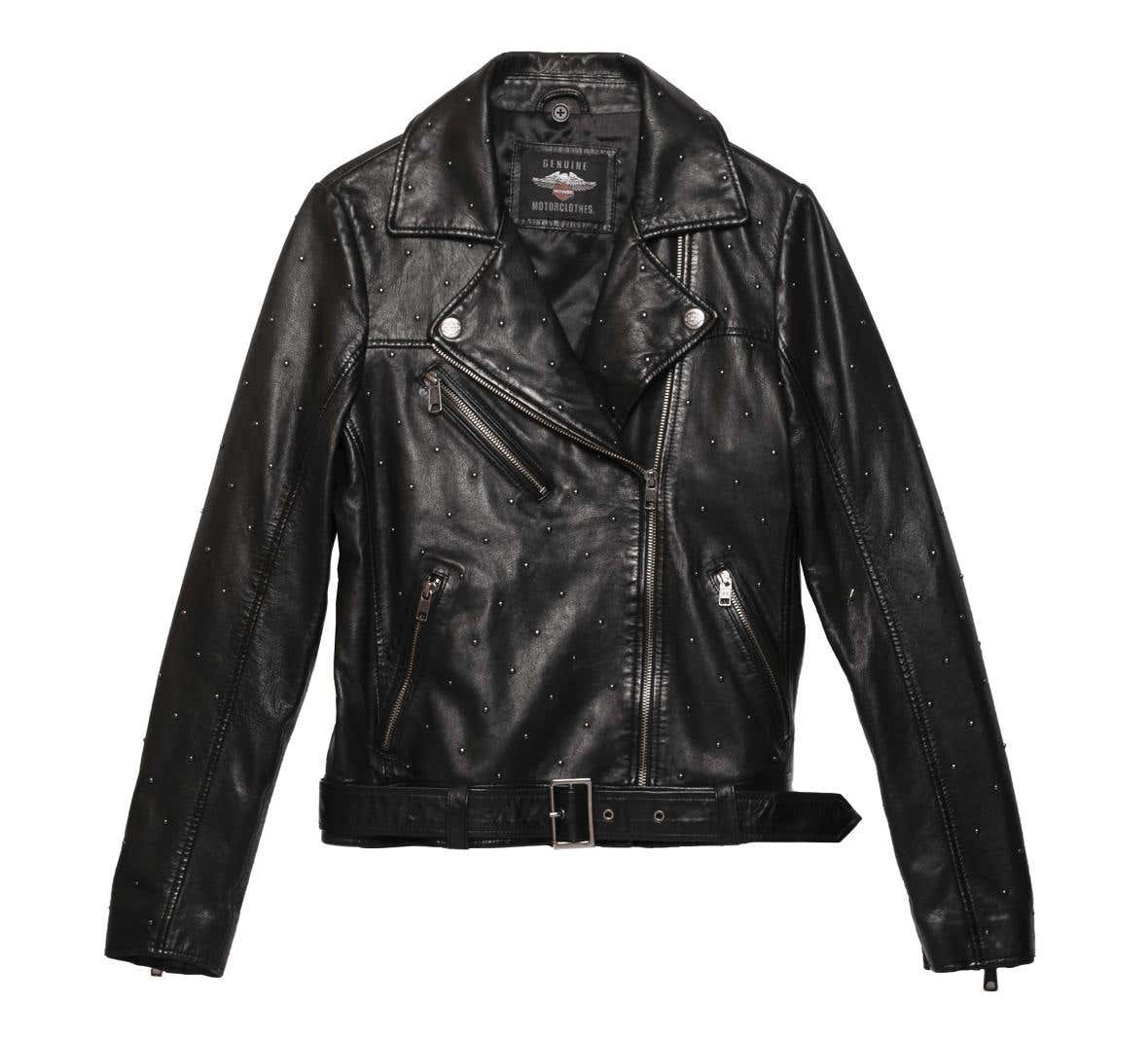 HARLEY-DAVIDSON WOMENS CELEBRATION EMBELLISHED LEATHER JACKET