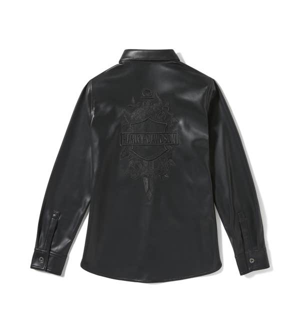 HARLEY-DAVIDSON WOMENS METALLIC DAGGER FAUX LEATHER SHIRT