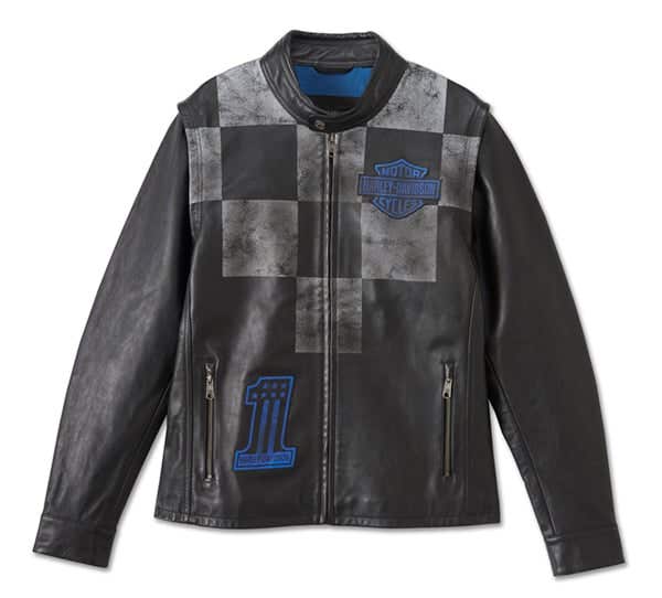 HARLEY-DAVIDSON MENS BLUE STEEL CONVERTIBLE LEATHER JACKET