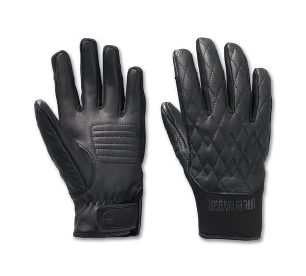 HARLEY-DAVIDSON WOMENS WILLIE G SKULL GRAPHIC LEATHER & TEXTILE RIDING GLOVES