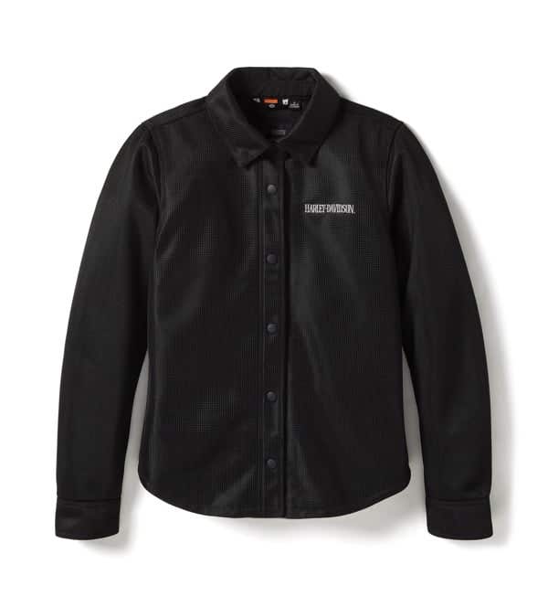 HARLEY-DAVIDSON WOMENS WILLIE G SKULL GRAPHIC OPERATIVE MESH RIDING SHIRT JACKET
