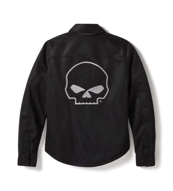 HARLEY-DAVIDSON WOMENS WILLIE G SKULL GRAPHIC OPERATIVE MESH RIDING SHIRT JACKET