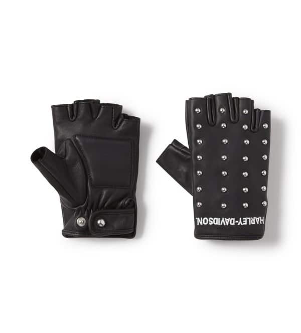 HARLEY-DAVIDSON WOMENS STUDDED LEATHER FINGERLESS RIDING GLOVES