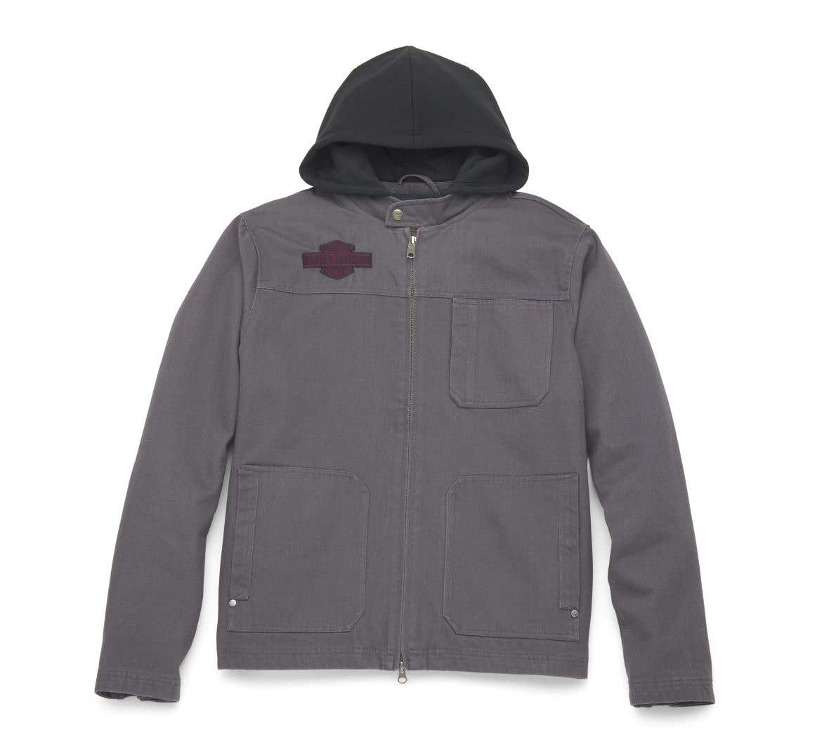 HARLEY-DAVIDSON MENS BLOCK FONT REMOVABLE HOOD JACKET