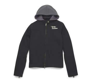 HARLEY-DAVIDSON WOMENS SILVER WING REMOVABLE HOOD ZIP FRONT TWILL JACKET