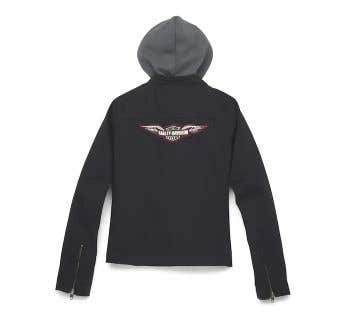 HARLEY-DAVIDSON WOMENS SILVER WING REMOVABLE HOOD ZIP FRONT TWILL JACKET