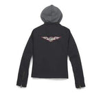HARLEY-DAVIDSON WOMENS SILVER WING REMOVABLE HOOD ZIP FRONT TWILL JACKET