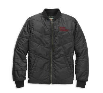 HARLEY-DAVIDSON WOMENS SILVER WING SCRIPT FONT QUILTED JACKET
