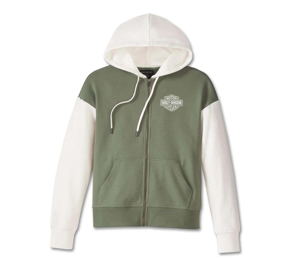HARLEY-DAVIDSON WOMENS SPECIAL RACER FRONT ZIP FRONT HOODIE - COLORBLOCKED