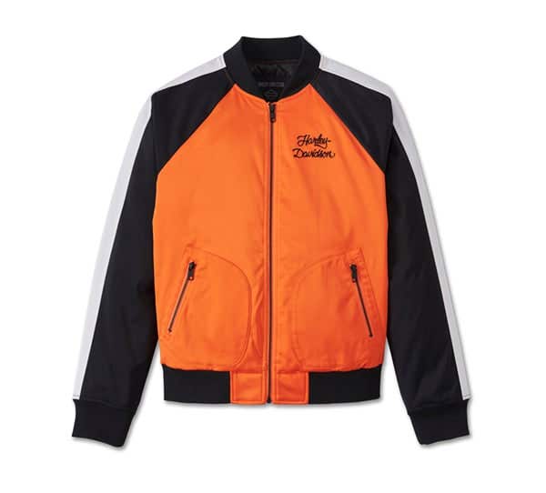 HARLEY-DAVIDSON WOMENS SEDONA ORANGE SATIN BOMBER JACKET