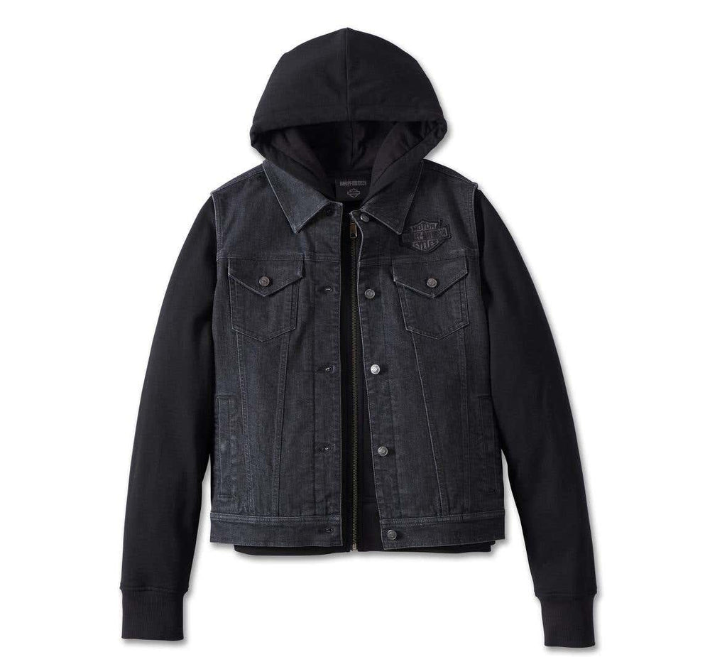 HARLEY-DAVIDSON WOMENS KICKSTART 3-IN-1 BLACK DENIM JACKET