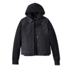 HARLEY-DAVIDSON WOMENS KICKSTART 3-IN-1 BLACK DENIM JACKET