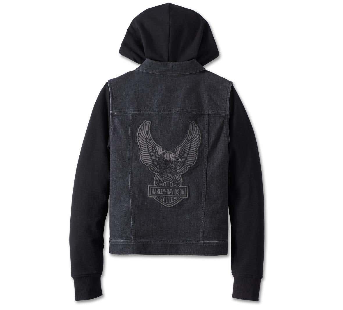 HARLEY-DAVIDSON WOMENS KICKSTART 3-IN-1 BLACK DENIM JACKET