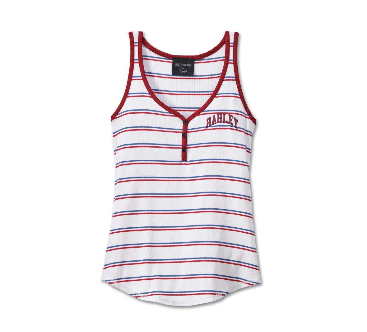HARLEY-DAVIDSON WOMENS STAR SPANGLED BANNER HENLEY TANK - YD STRIPE