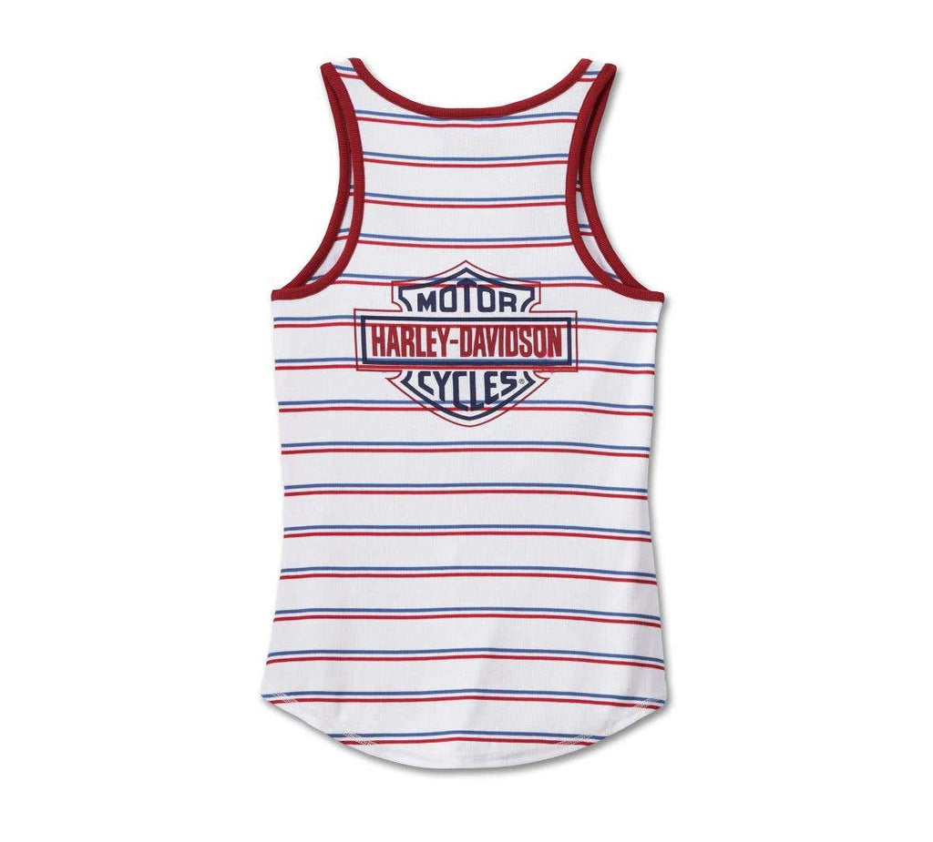 HARLEY-DAVIDSON WOMENS STAR SPANGLED BANNER HENLEY TANK - YD STRIPE