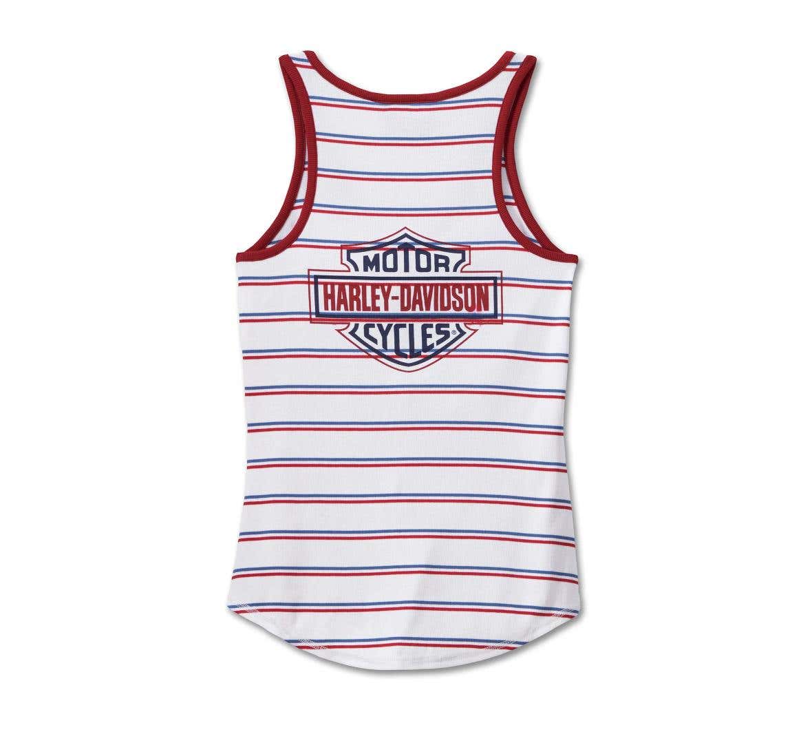 HARLEY-DAVIDSON WOMENS STAR SPANGLED BANNER HENLEY TANK - YD STRIPE