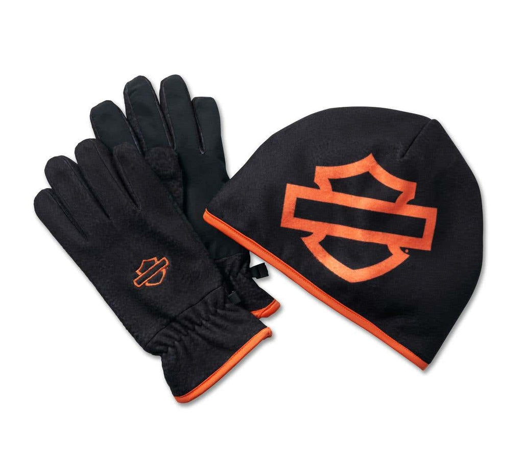 HARLEY-DAVIDSON MENS FLEECE BEANIE AND GLOVE GIFT SET