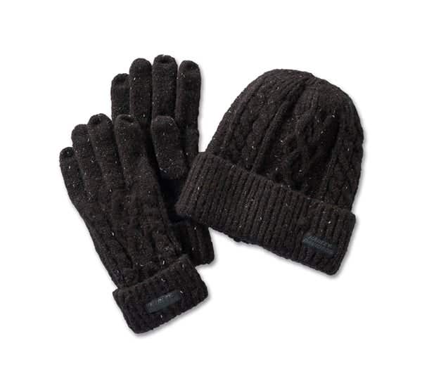 HARLEY-DAVIDSON WOMENS LACED UP HAT & GLOVE GIFT SET