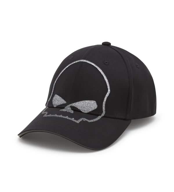 HARLEY-DAVIDSON MENS WILLIE G SKULL REFLECTIVE SOFTAIL STRETCH FIT CAP